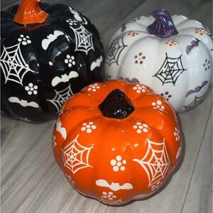 Temp-Tations Halloween Ceramic Pumpkin Set - Orange, Black, White, Purple